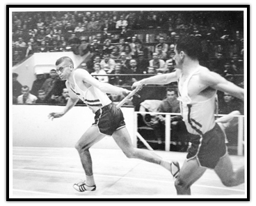 Bill Crothers receiving the baton