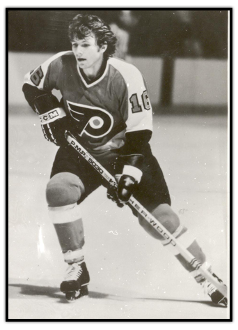 Bobby Clarke on the ice with his hockey stick