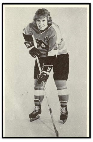 Bobby Clarke wearing the captaincy in his Philadelphia Flyers uniform