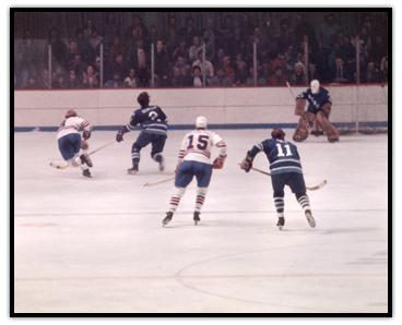 Bobby Hull scoring his 50th goal in 50 games in the WHA