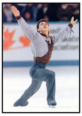 Elvis Stojko looks upwards during a figure skating competition