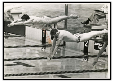 Graham Smith jumping into the pool