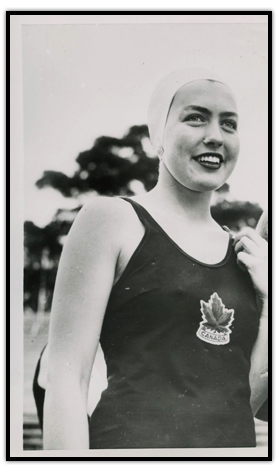 Irene Strong wearing her Team Canada swimsuit