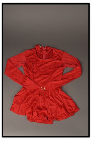 Red figureskating costume worn by Karen Magnussen