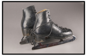 Figure skates worn by Kurt Browning when he landed the first quadruple jump in competition