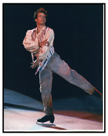 Kurt Browning skates with one leg in the air