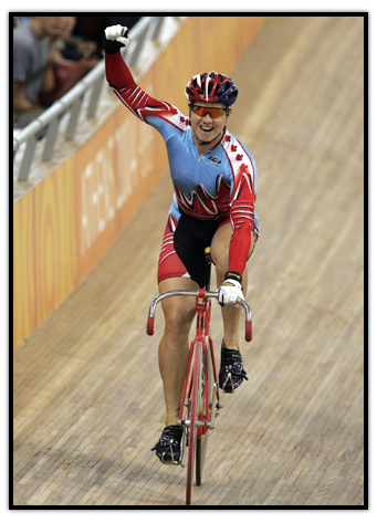 Lori-Ann Muenzer celebrates after winning Olympic Gold