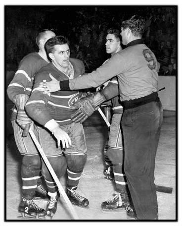 Maurice Richard involved in a confrontation during a hockey game