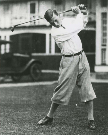 Sandy Somerville swinging a golf club.