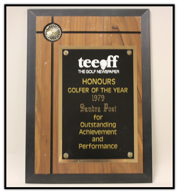Plaque de meilleure de l'année au coup de départ de Sandra Post