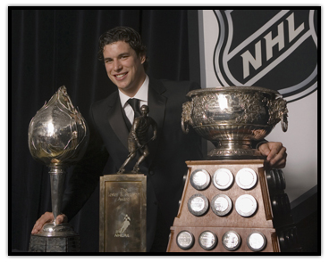 Sidney Crosby with three prestigious NHL Awards