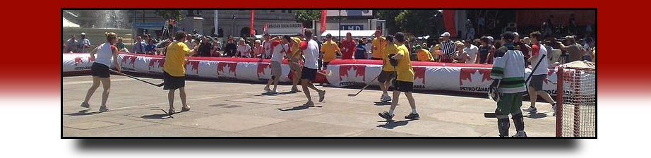 Young teens playing ball hockey.